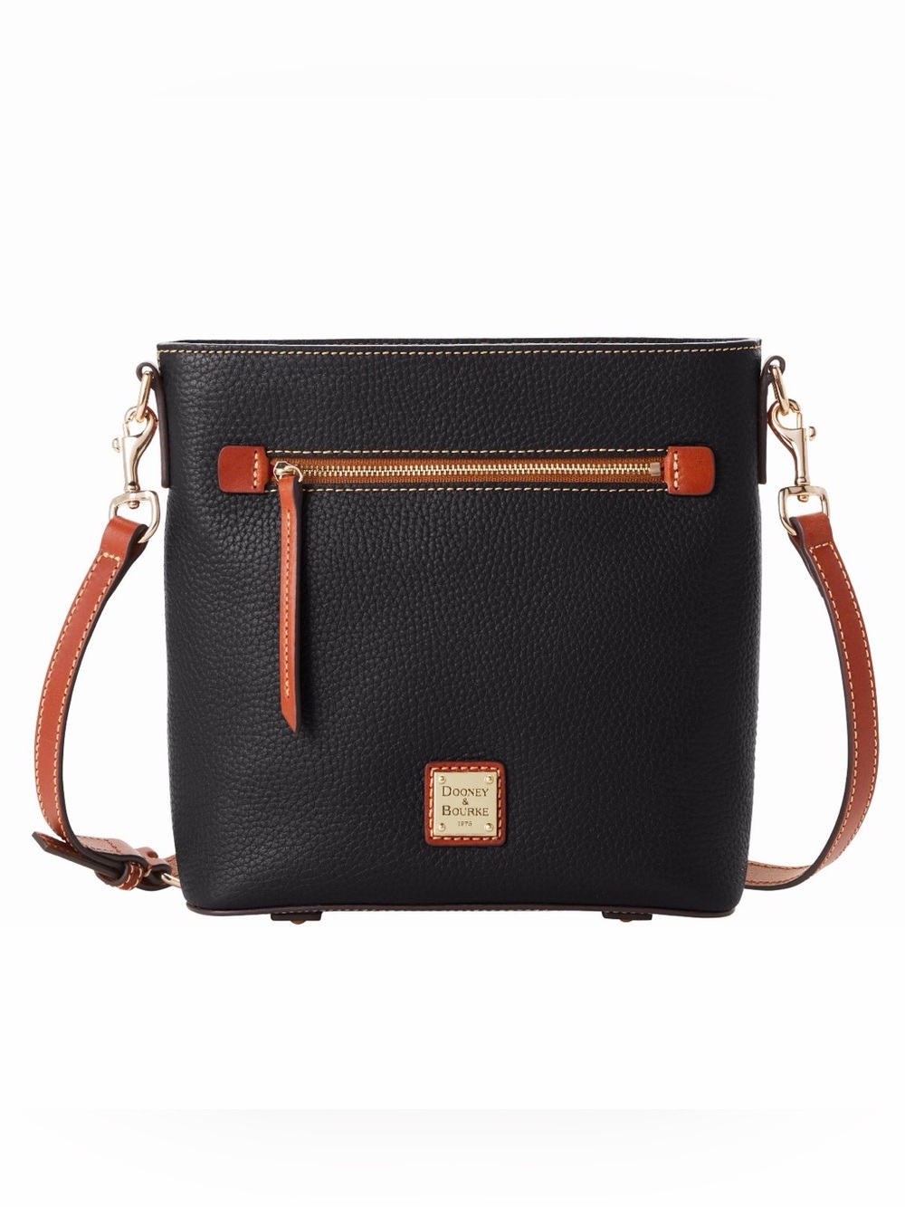 Dooney & Bourke Black/Brown Pebble Grain Leather Zip Crossbody Bag